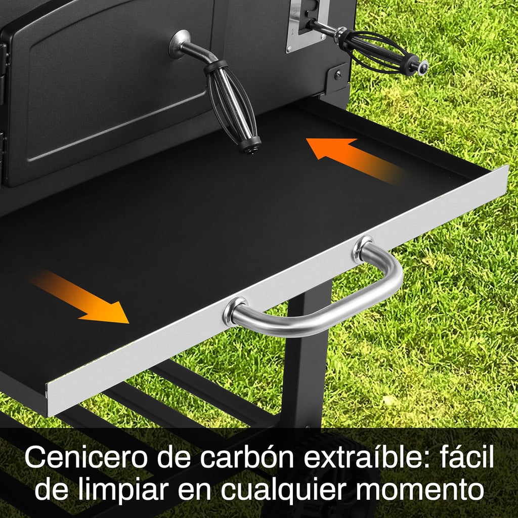 2026 Barbacoa de Carbon XXL, Parrilla de Carbón con Chimenea y Tapa, Parrilla con Carrito BBQ Smoker con Ruedas y Termómetro, Grande BBQ Carbon para Camping y Jardín