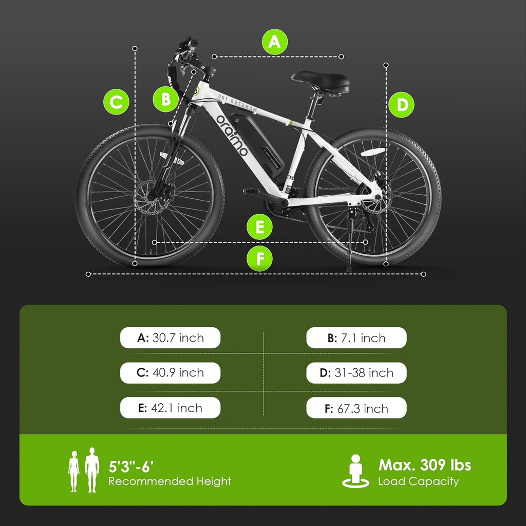 2026 Bicicleta eléctrica todoterreno para adultos Oraimo Monster 100 – Motor BAFANG 350W (pico 500W)
