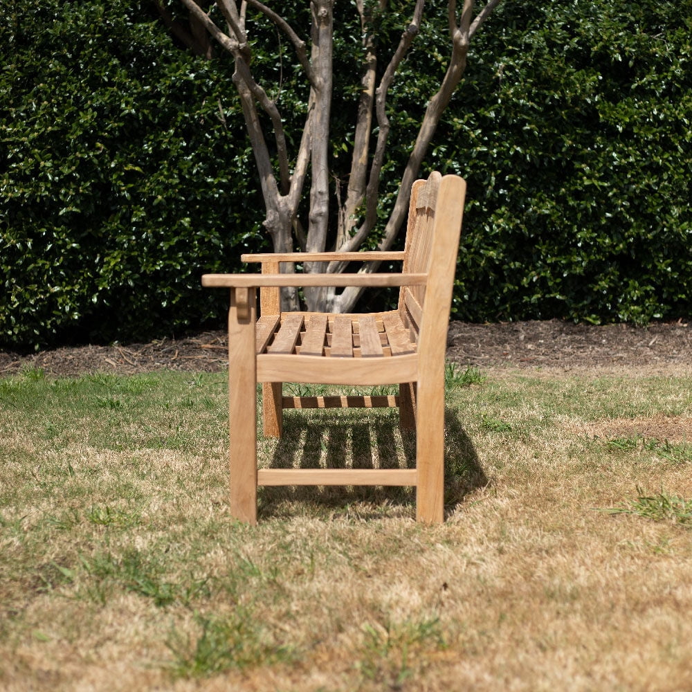 2026 NewAsh & Ember Hawthorne Grade A Teak 53" Bench, Seats 2 People Comfortably, Weather Resistant Indoor Outdoor Solid Wood Patio Furniture with Tightly Spaced Slats, Bowed Back, Armrests