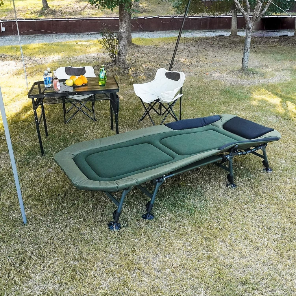 2026 NewCamping Cots for Adults 330Lbs with Carry Bag, Heavy Duty Folding Bed with Soft Padded Cushion, Portable Military Cot for Hunting, 180° Adjustable Reclining Outdoor Lounger
