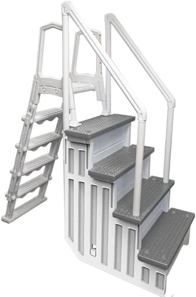 2026 NewNon-slip pool entrance steps | Gray | Suitable for above-ground pools | Can be installed on patios with a height of 122 to 137 cm | Maximum load capacity 136 kg