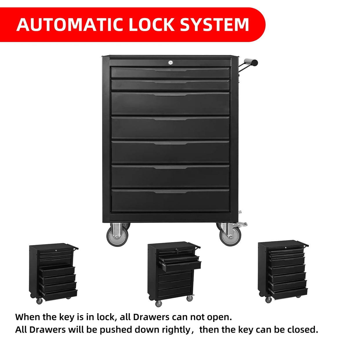2026 New7-Drawer Rolling Tool Chest Cabinet, Large Capacity Metal Tool Box with Wheels and Cylinder Locking, Roll Around Storage Organizer Tool Cart for Garage, Warehouse, Work Shop - Black