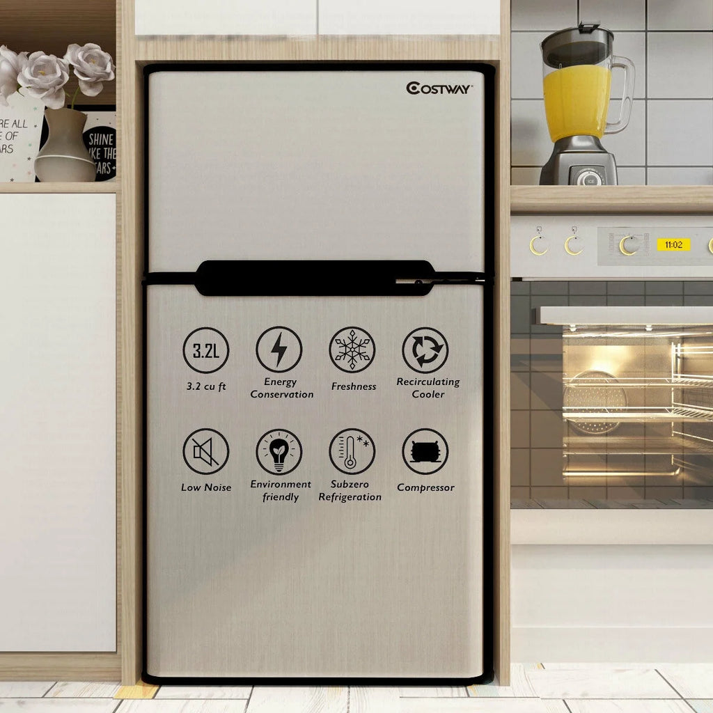 2026 NewCostway Refrigerator Small Freezer Cooler Fridge Compact 3.2 cu ft. Unit, Grey