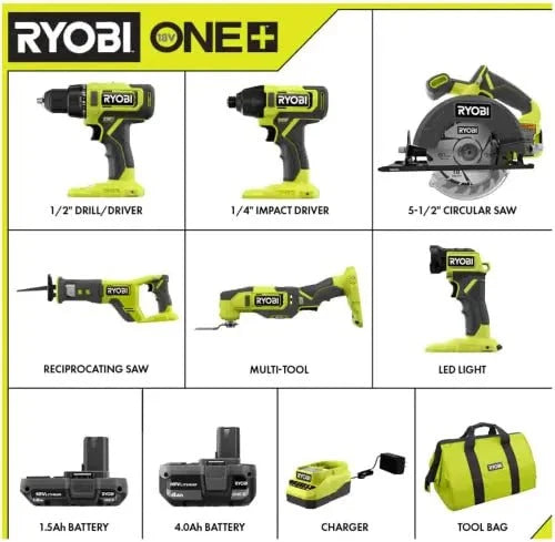 2026 NewRYOBI ONE+ PCL1600K2 18V Cordless 6-Tool Combo Kit