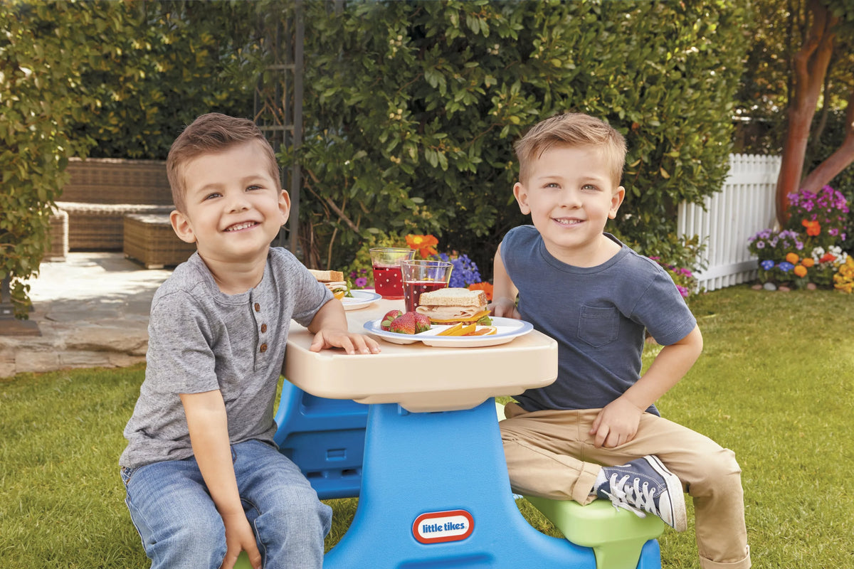 2026 NewLittle Tikes Easy Store Kids Durable Picnic Table with Umbrella, Indoor Outdoor, Ages 2+