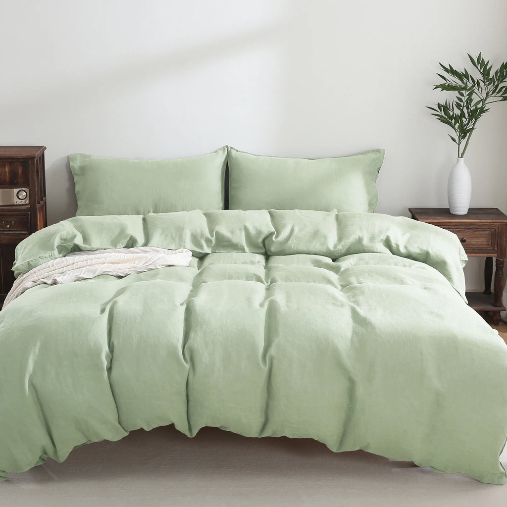 2026 New100% Pure Linen Duvet Cover with Button Closure and Corner Ties Soft & Breathable - Natural Full/Queen