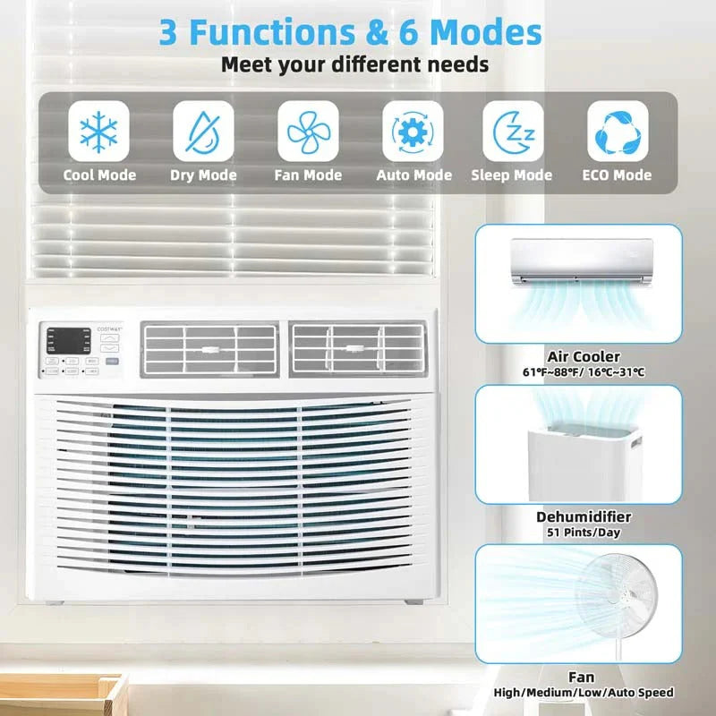 2026 NewQuiet window air conditioner with 10,000 BTU, remote control, Eco mode, Energy Star certified, 3-in-1 unit with dehumidifier