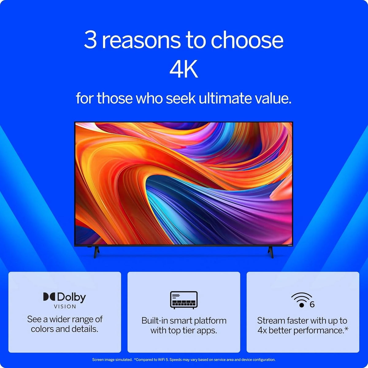 2026 NewVIZIO 50′′ 4K HDR Smart TV, Dolby Vision HDR/HDR10+, WiFi 6 – (Refurbished)