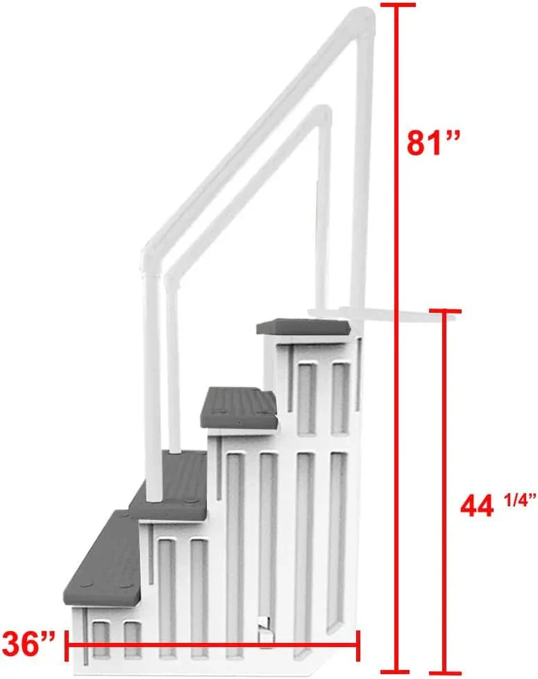 2026 NewNon-slip pool entrance steps | Gray | Suitable for above-ground pools | Can be installed on patios with a height of 122 to 137 cm | Maximum load capacity 136 kg