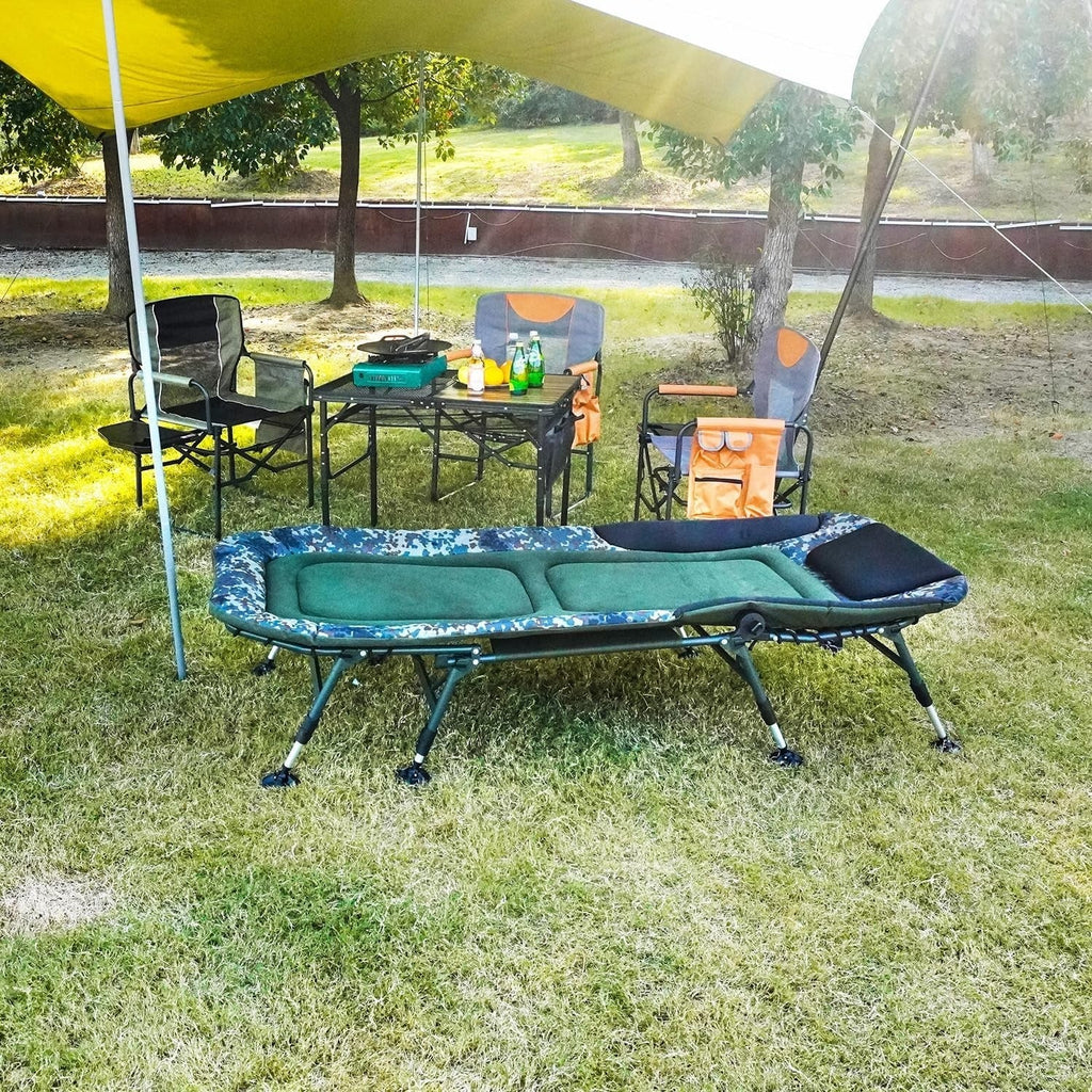 2026 NewCamping Cots for Adults 330Lbs with Carry Bag, Heavy Duty Folding Bed with Soft Padded Cushion, Portable Military Cot for Hunting, 180° Adjustable Reclining Outdoor Lounger