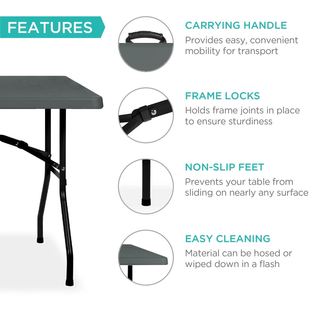2026 NewBest Choice Products 6ft Plastic Folding Table, Indoor Outdoor Heavy Duty Portable w/ Handle, Lock - White