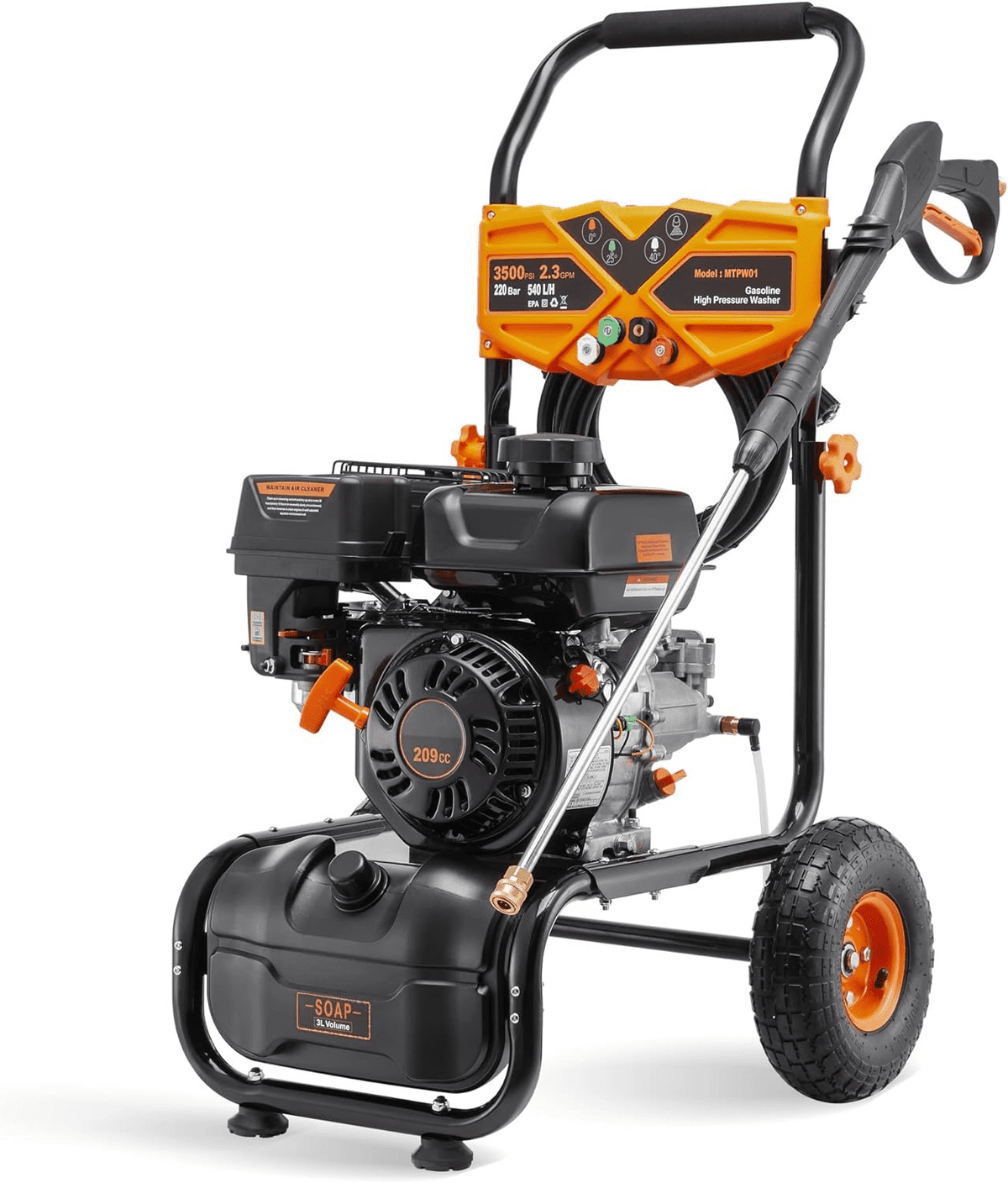 2026 NewEfurden 3500PSI Gas Pressure Washer, 2.3GPM Gas Powered High Pressure Clean Machine with 209CC Engine, 4 Adjustable Nozzles for Cleaning Walls, Terraces, Vehicles, Gardens (Blue)