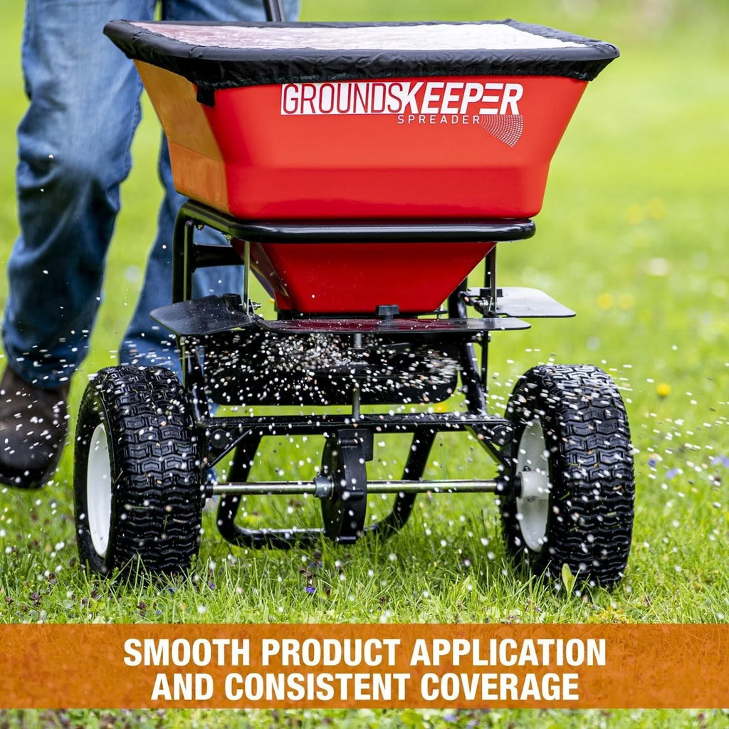 2026 NewMulti-purpose push-along spreader, 100 lb capacity, versatile tool for lawn seed, salt, de-icer, fertilizer and seeds