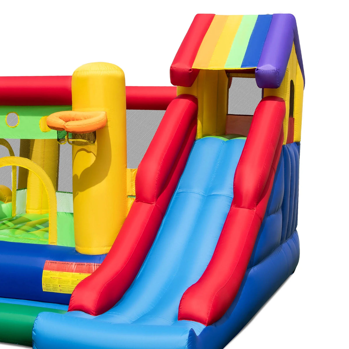 2026 NewCostway Colorful Rainbow Kids Inflatable Bounce Castle with 50 Ocean Balls & 735W Blower