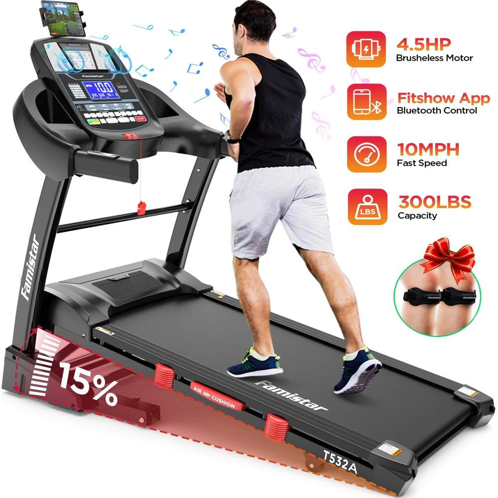 2026 NewFamistar Folding Treadmill for Home with 15 Levels Auto Incline, 300LB Capcity, 10MPH Fast Speed Controls