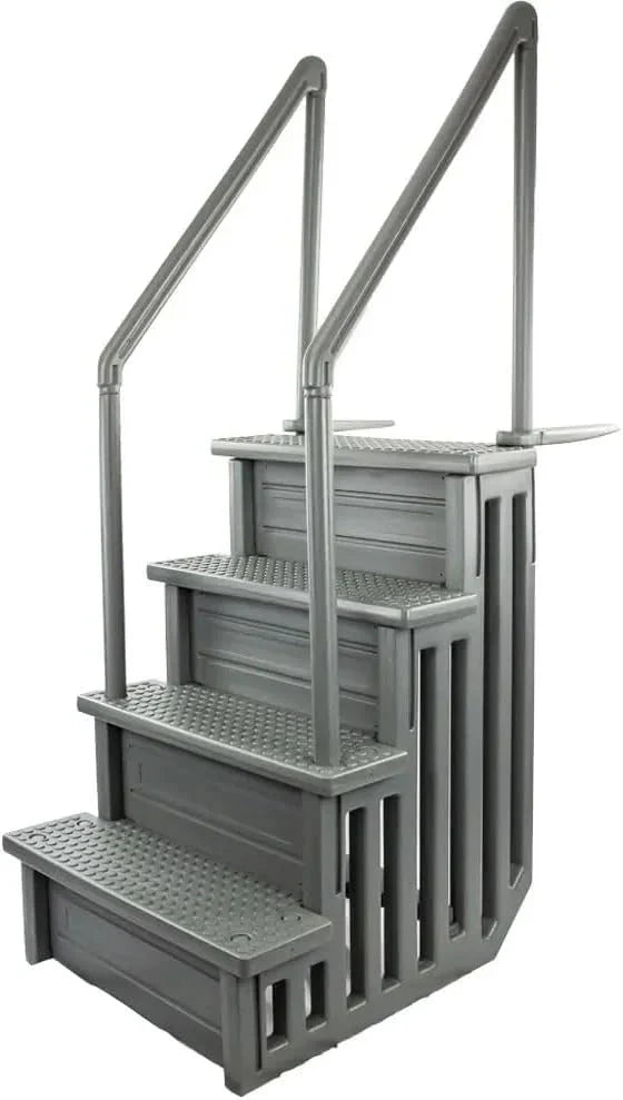2026 NewNon-slip pool entrance steps | Gray | Suitable for above-ground pools | Can be installed on patios with a height of 122 to 137 cm | Maximum load capacity 136 kg