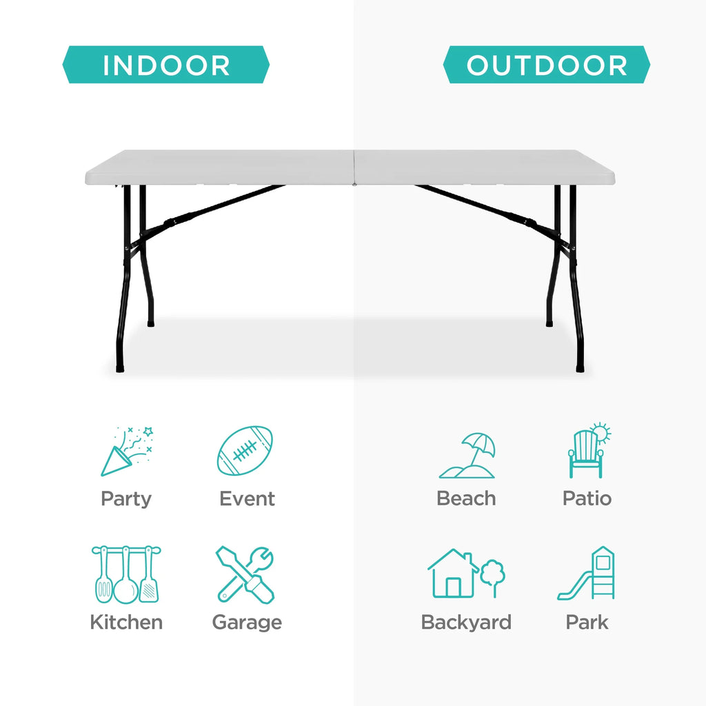 2026 NewBest Choice Products 6ft Plastic Folding Table, Indoor Outdoor Heavy Duty Portable w/ Handle, Lock - White