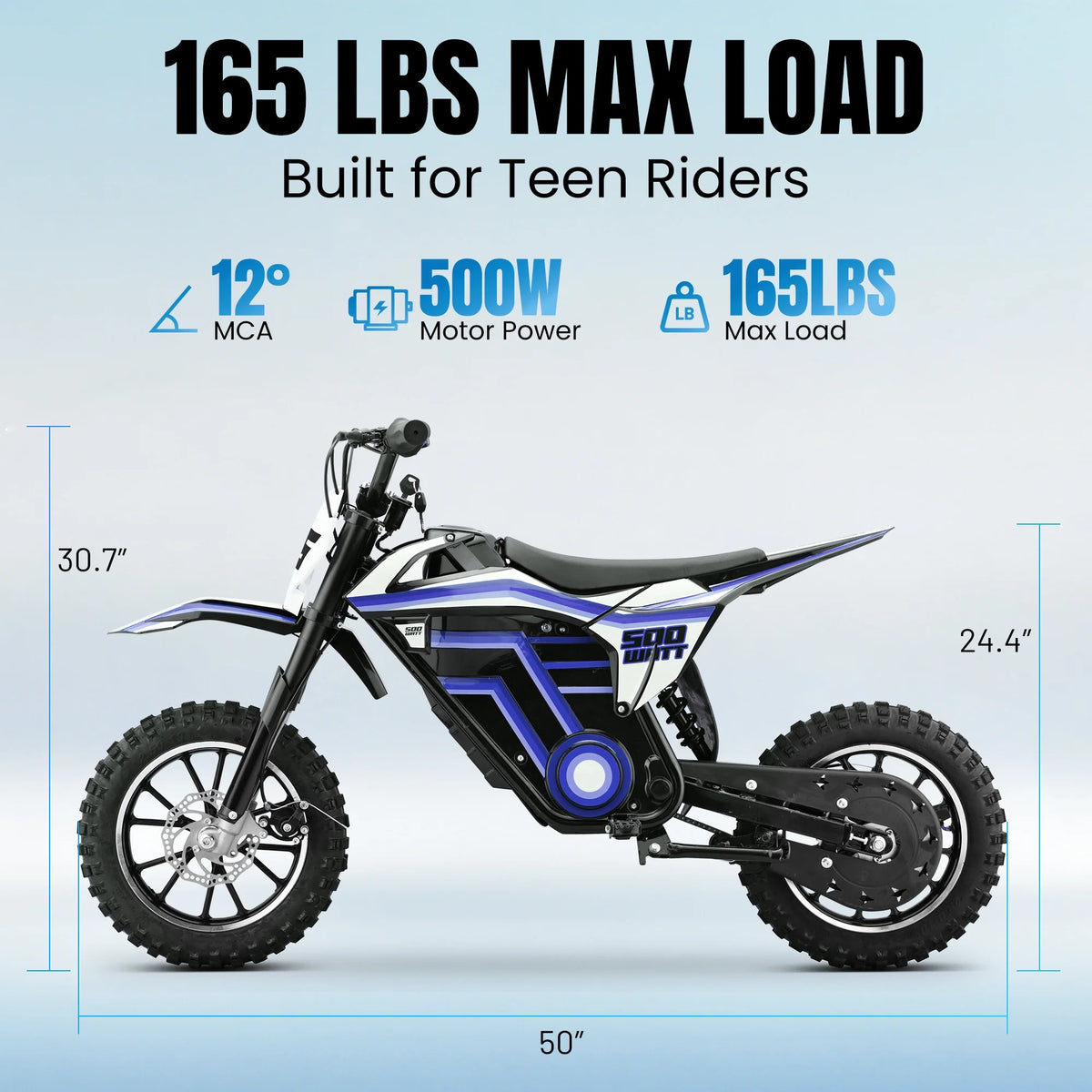 2026 NewQEASET electric dirt bike, 500W kids dirt bike for Boys Girls Age 8-14, Blue