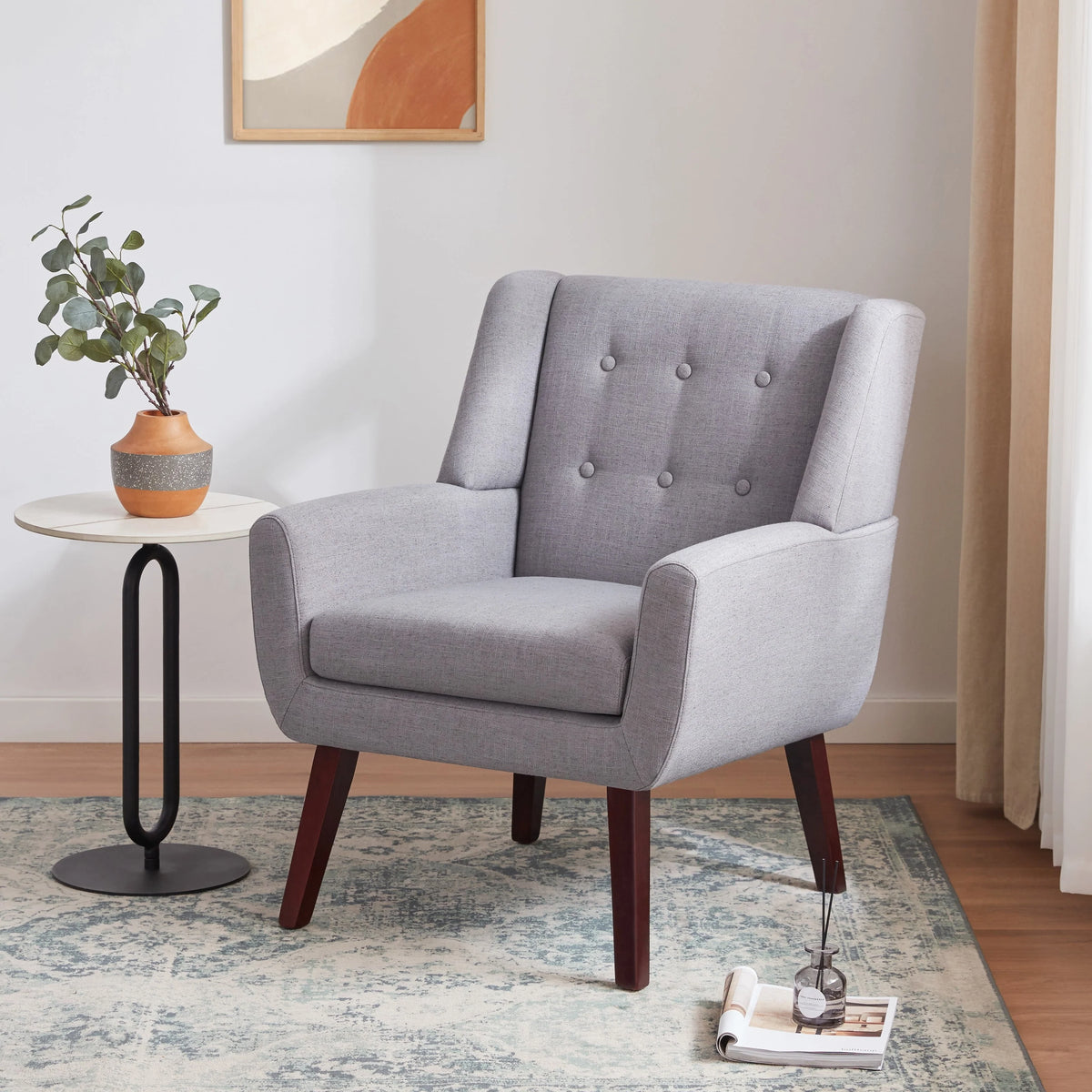 2026 NewHUIMO  Accent Chair, Button-Tufted Upholstered  Living Room Chairs,  Mid Century Modern Comfy Reading Chairs for Bedroom, Living Room, Beige