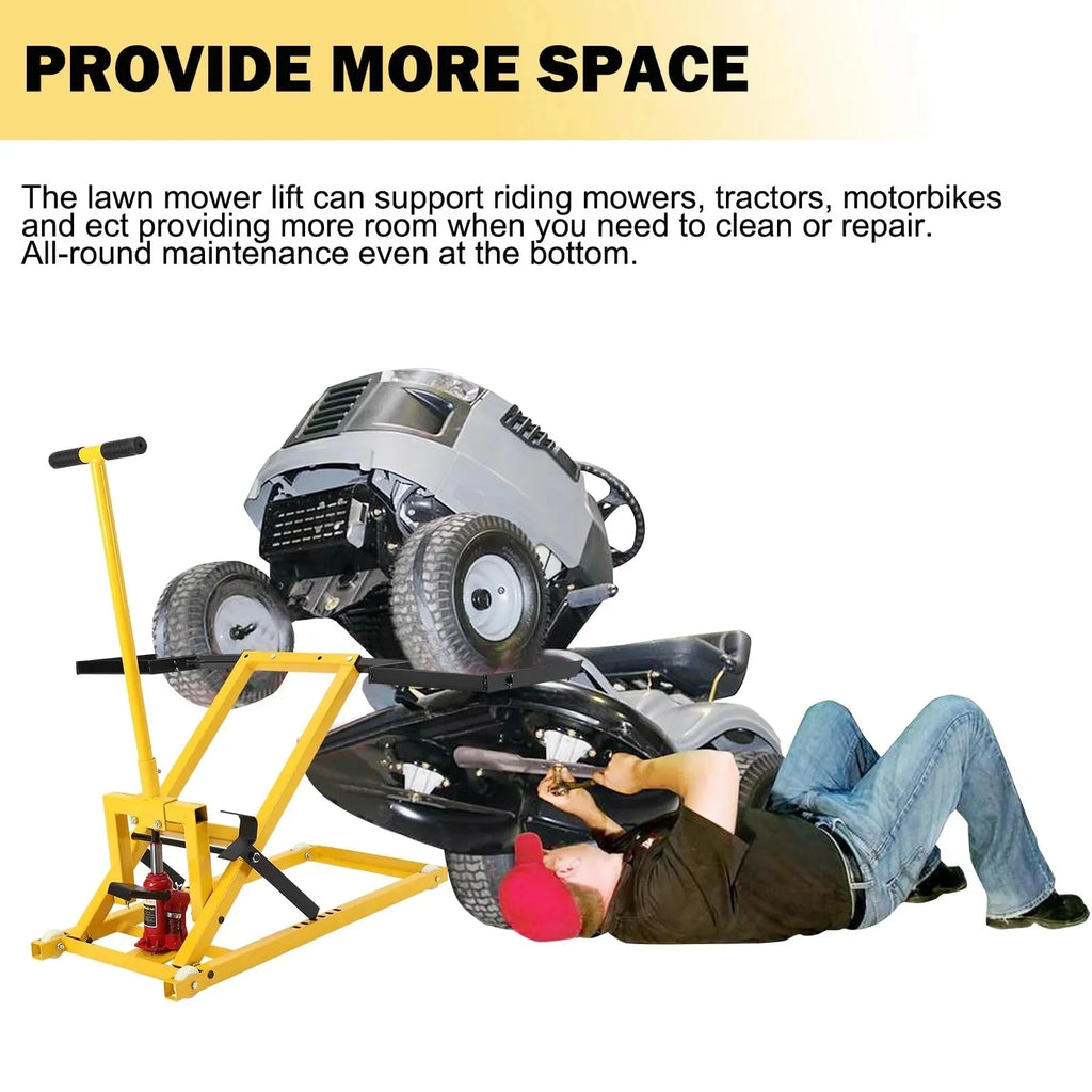 2026 NewLawn mower lift with hydraulic jack, 66 cm (26 inch) lifting height, welded steel construction, lifting capacity 227 kg (500 lbs), for ride-on lawn mowers, tractors and ATVs