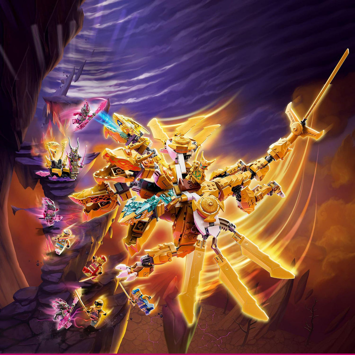 2026 NewLEGO NINJAGO Lloyd's Golden Ultra Dragon Toy for Kids. 71774 Large 4 Headed Action Figure with Blade Wings plus 9 Minifigures