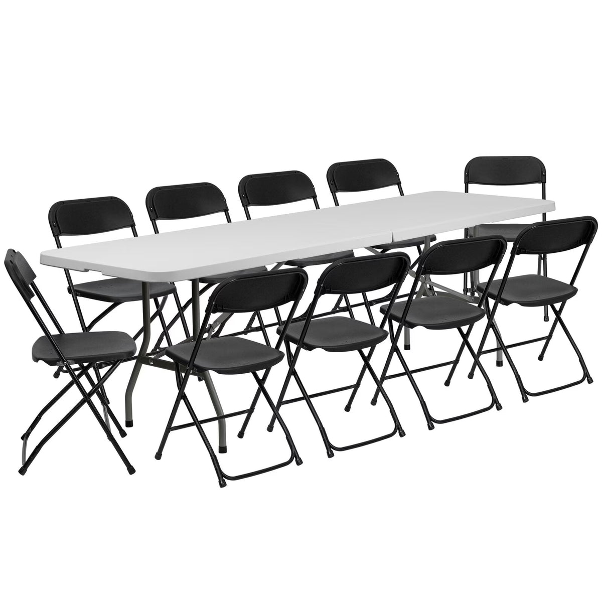 2026 NewKtaxon 6ft White Folding Table and 10 Pack Folding Chairs Black, Plastic Table and Chair Set