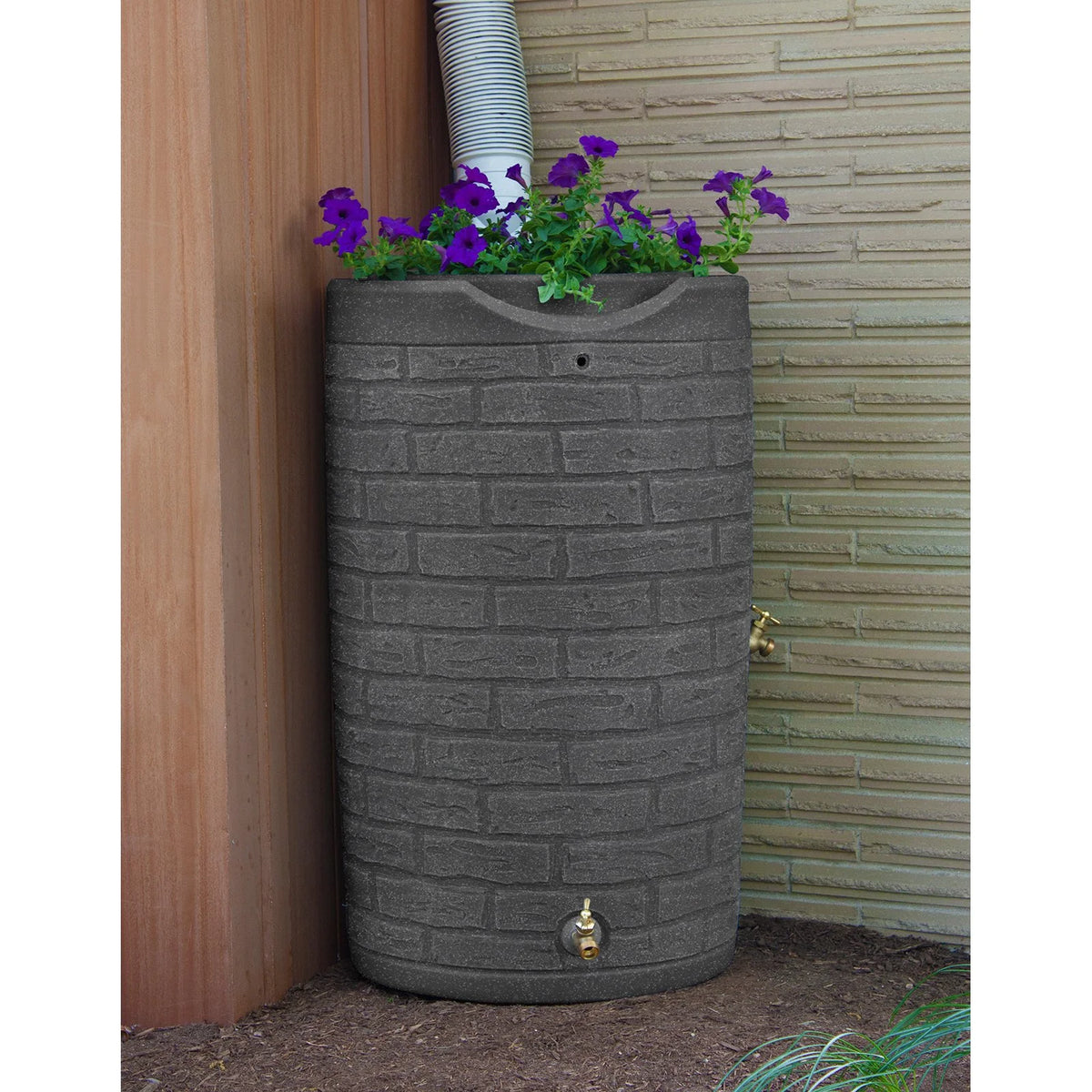 2026 NewGood Ideas IMP-D50-DAR Impressions Downton Rain Saver Rain Barrel, 50 Gallon, Dark Granite
