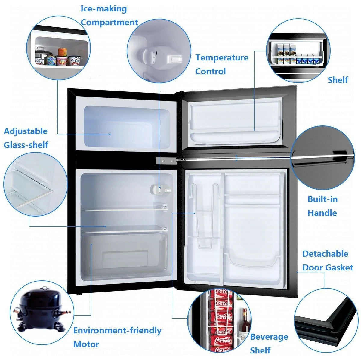 2026 NewCostway Refrigerator Small Freezer Cooler Fridge Compact 3.2 cu ft. Unit, Grey