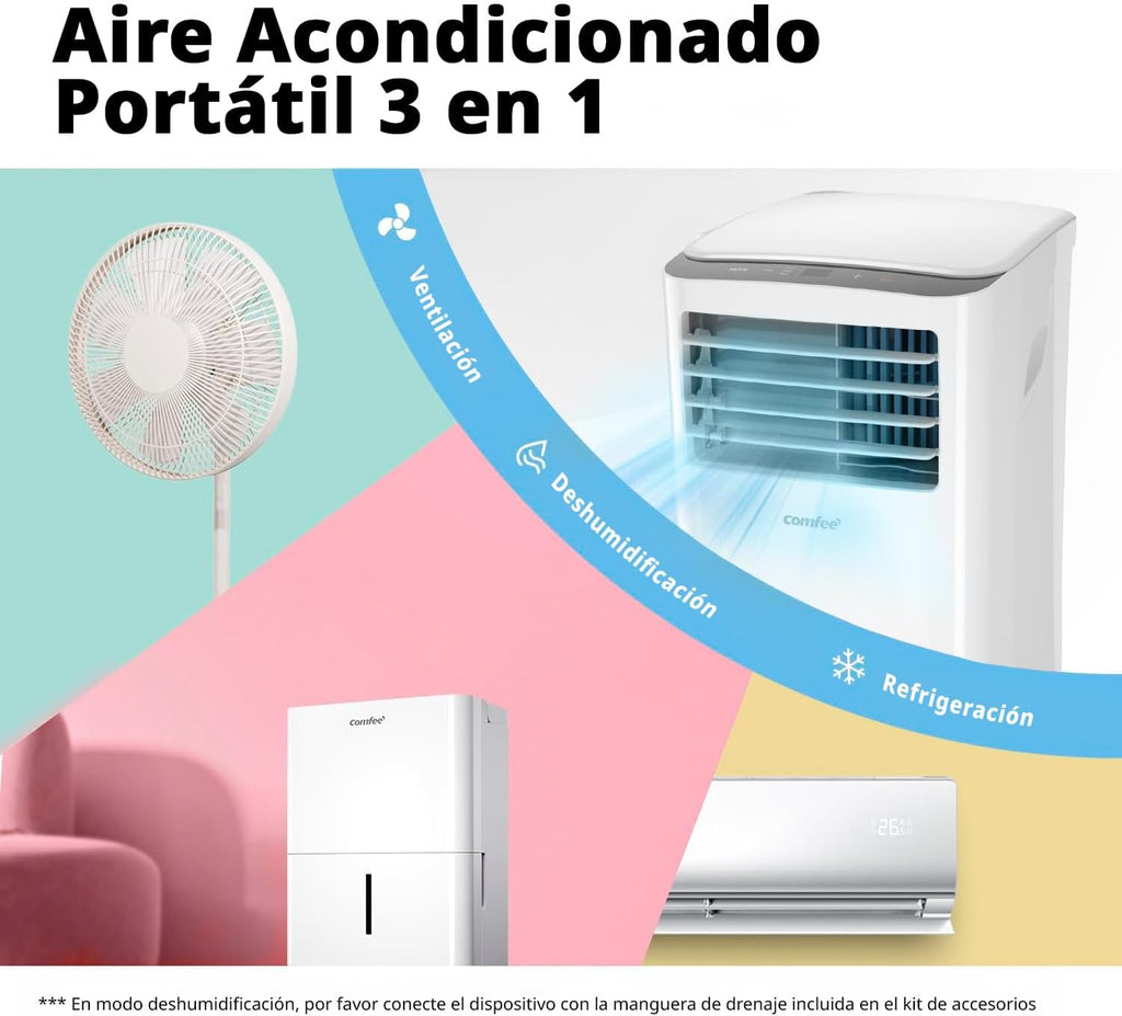 2026 COMFEE Pingüino Aire Acondicionado Portátil 8000 BTU / 2000 Frigorías – Climatizador sin unidad exterior – Enfriador Silencioso Bajo Consumo con Kit de Ventana | 3x1 Refrigera, Ventila y Deshumidifica