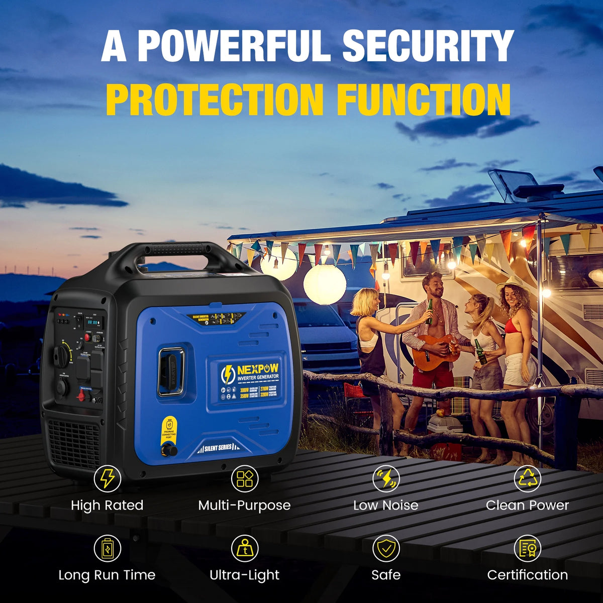2026 NewNEXPOW 2250W Portable Inverter Generator, Gasoline Power Quiet Lightweight for Backup Home & Camping, Eco-Mode Feature, Parallel Capability, EPA Compliant