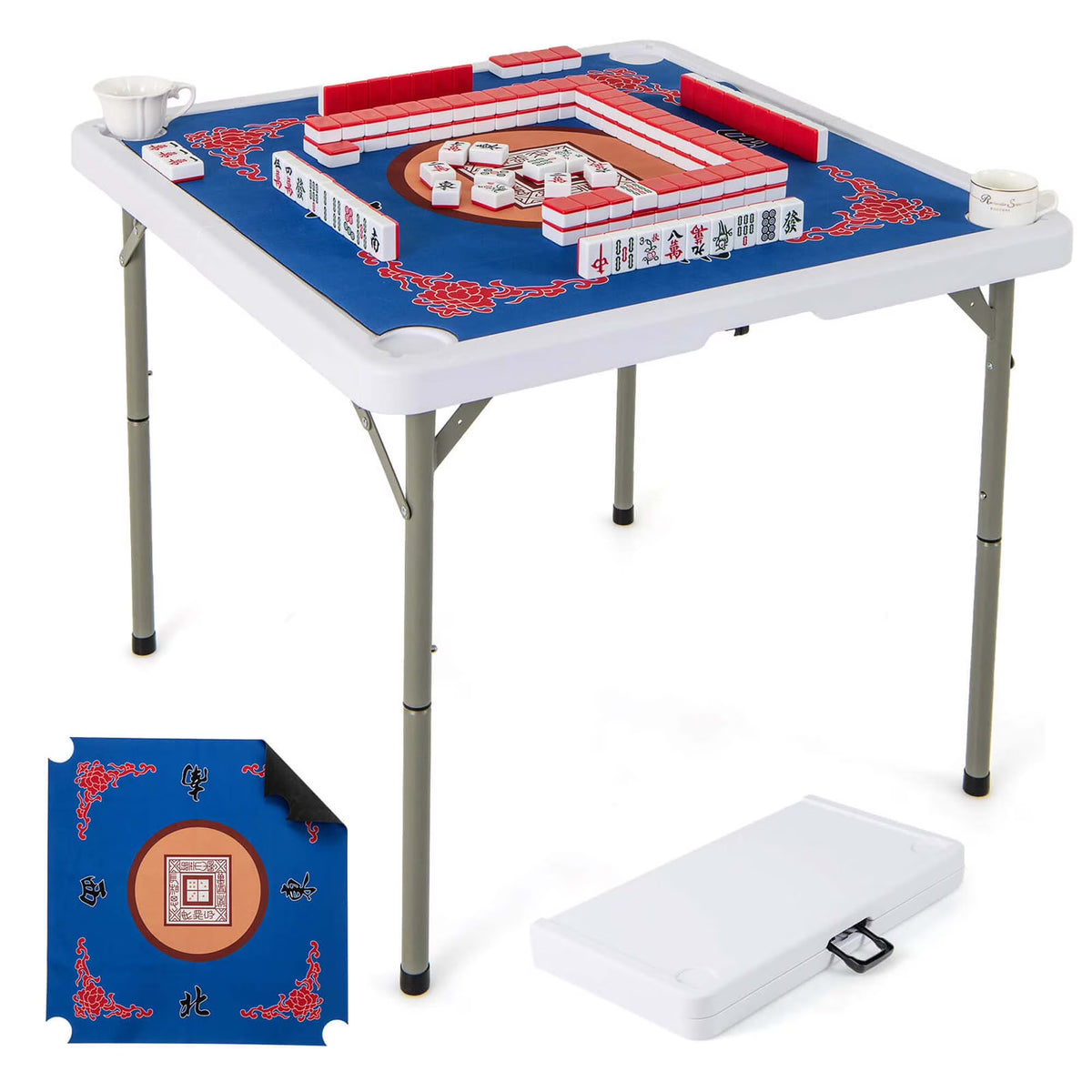 2026 NewCostway 35" Folding Mahjong Table with Cup Holders & Smooth Felt Mat Carrying Handle Green