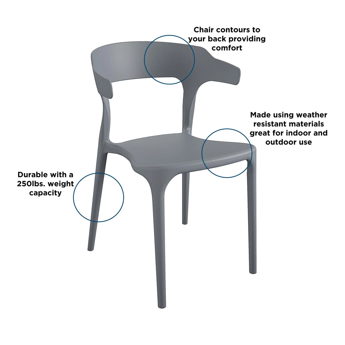 2026 NewNovogratz Poolside Collection, Felix Stacking Dining Chairs, Indoor/Outdoor, 4-Pack, Charcoal