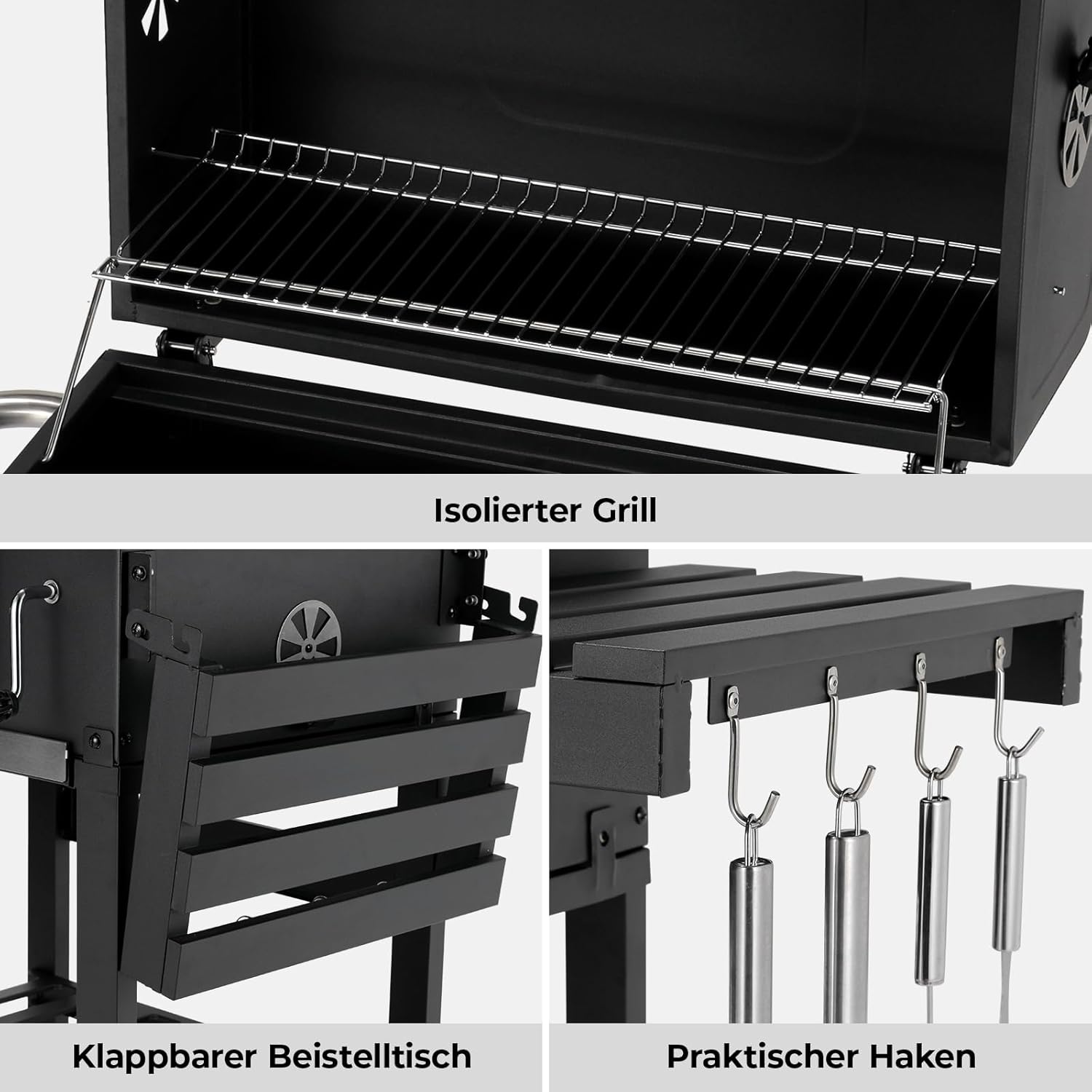 2026 Barbacoa de Carbon XXL, Parrilla de Carbón con Chimenea y Tapa, Parrilla con Carrito BBQ Smoker con Ruedas y Termómetro, Grande BBQ Carbon para Camping y Jardín