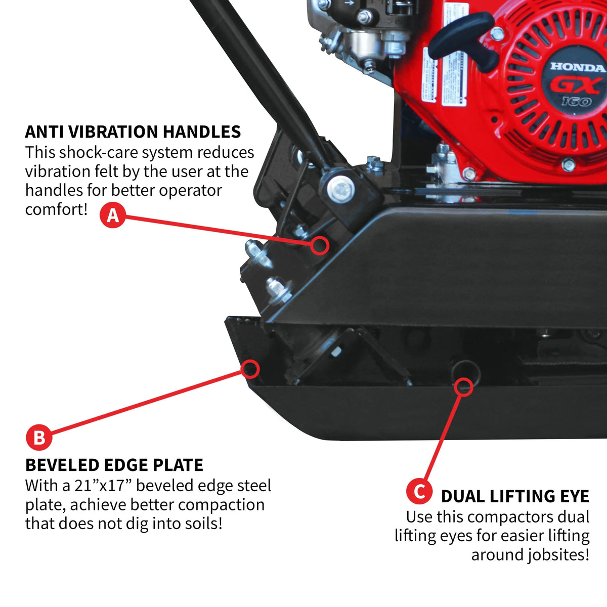 2026 NewTomahawk Power Plate Compactor 5.5 HP, 3000 lbs/ft, 63cc, Gas, 17 x 13 Plate Compactor, 5900 VPM