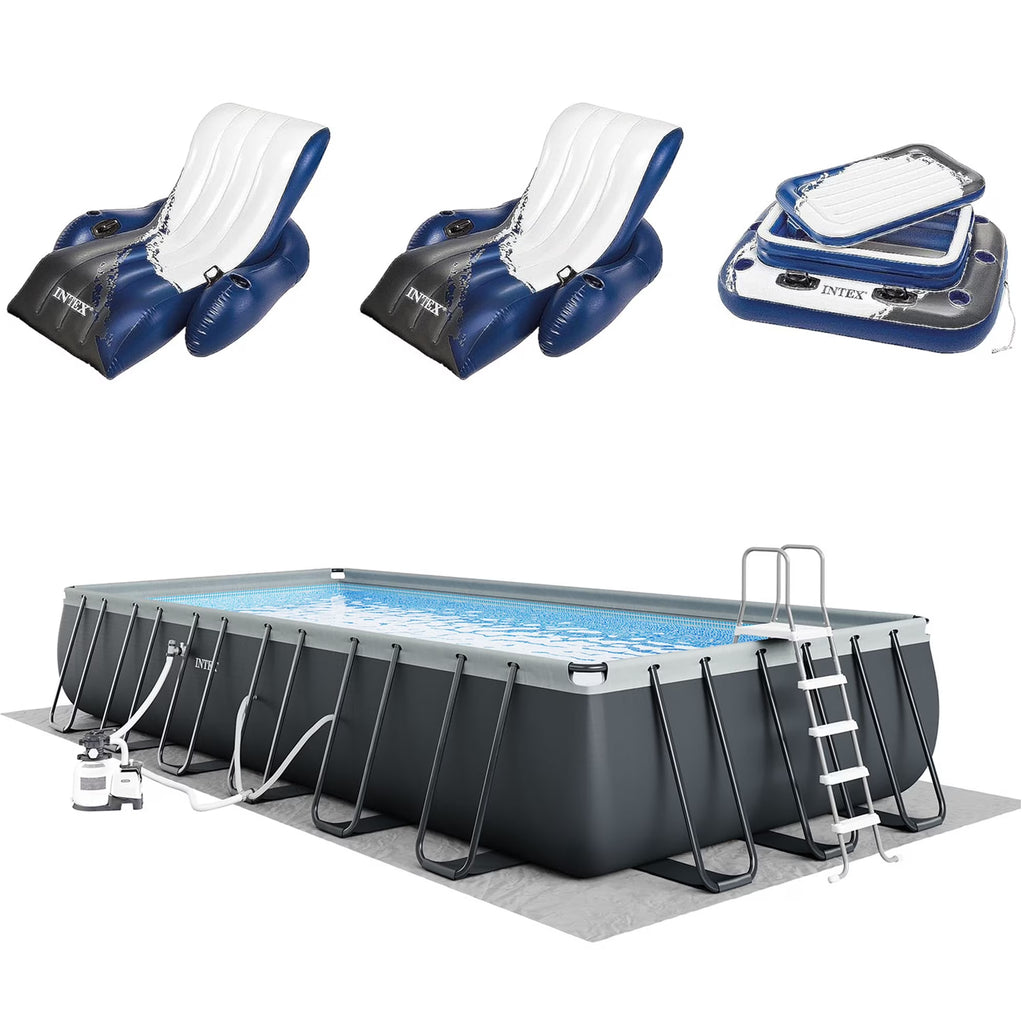 2026 NewINTEX 24ft x 12ft x 52in Ultra XTR Above Ground Pool, Floats (2 Pack), & Inflatable Cooler