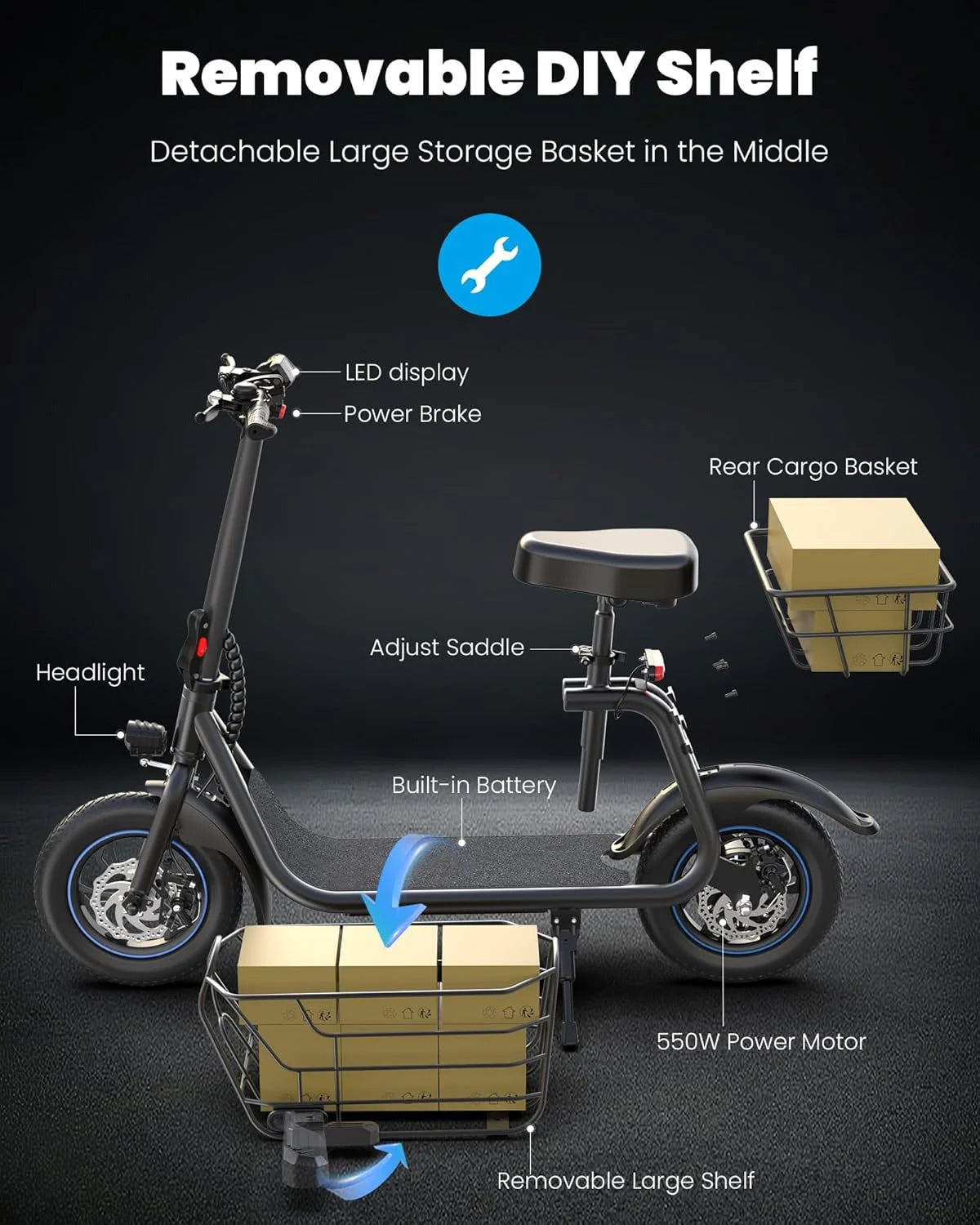 2026 NewElectric scooter for adults with large center basket