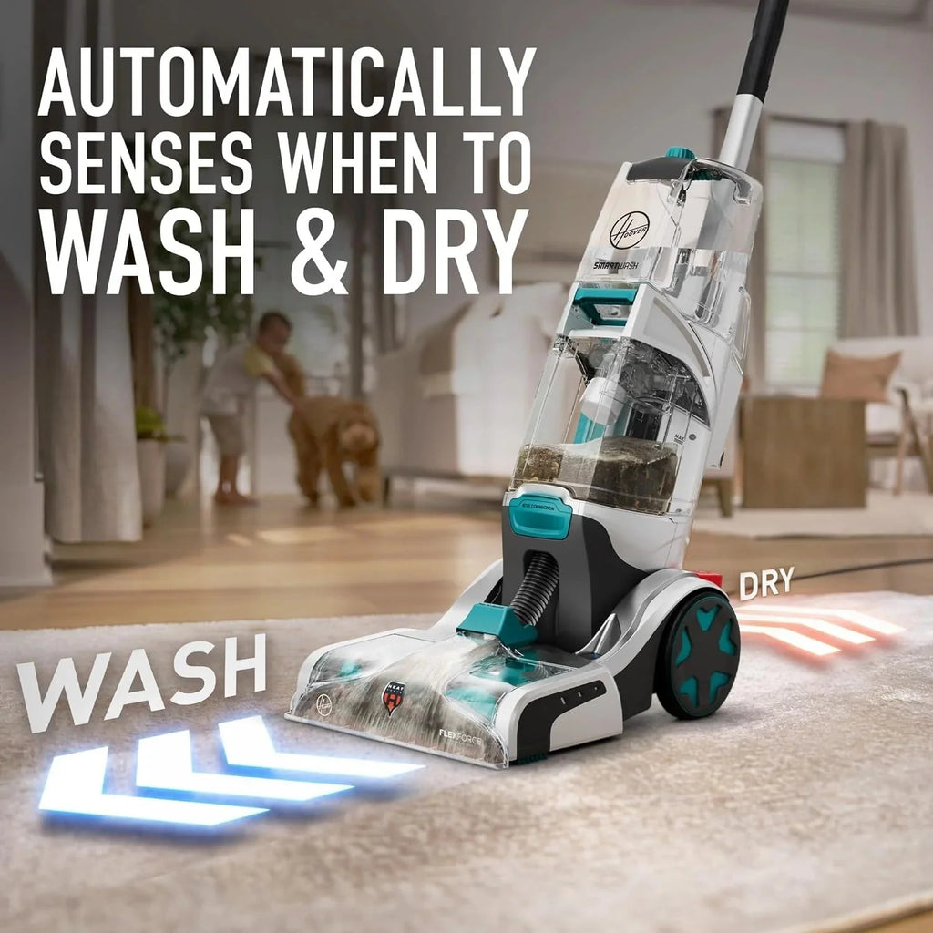 2026 NewHoover SmartWash+ Automatic Carpet Cleaner for Carpets and Upholstery, Deep Cleaning Carpet Shampoo, Carpet Deodorizer and Pet Stain Remover FH52000, Turquoise