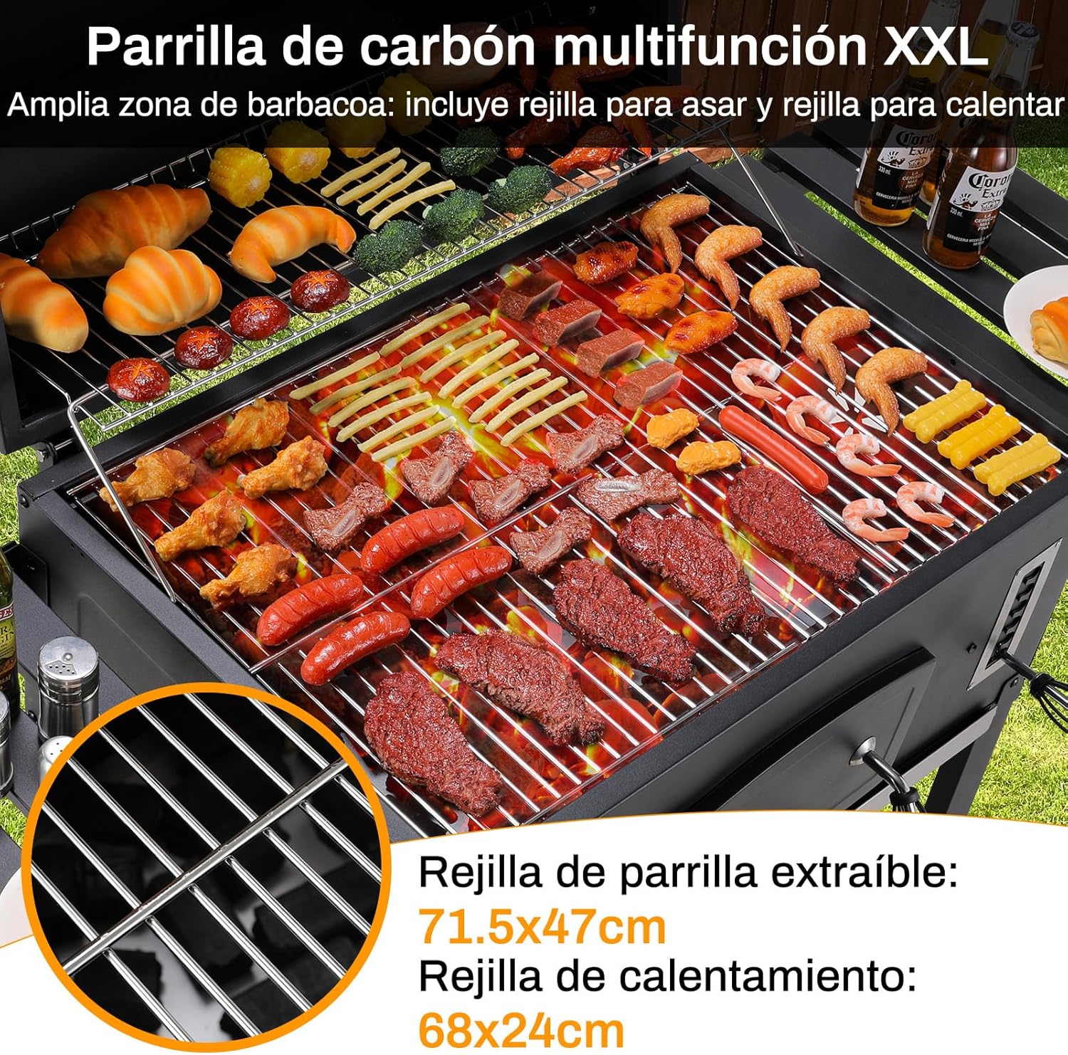 2026 Barbacoa de Carbon XXL, Parrilla de Carbón con Chimenea y Tapa, Parrilla con Carrito BBQ Smoker con Ruedas y Termómetro, Grande BBQ Carbon para Camping y Jardín