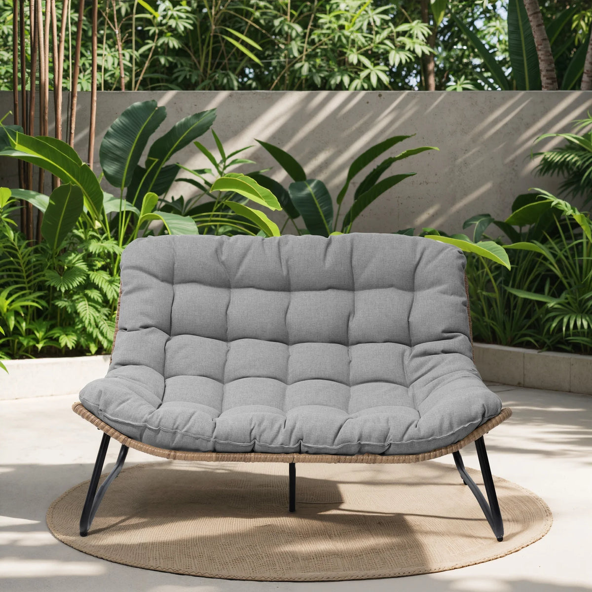 2026 NewCrestlive Products Patio Loveseat, All-Weather Rattan Large Furniture with Soft Cushions, Outdoor Loveseat for Balcony, Poolside, Backyard (Beige)