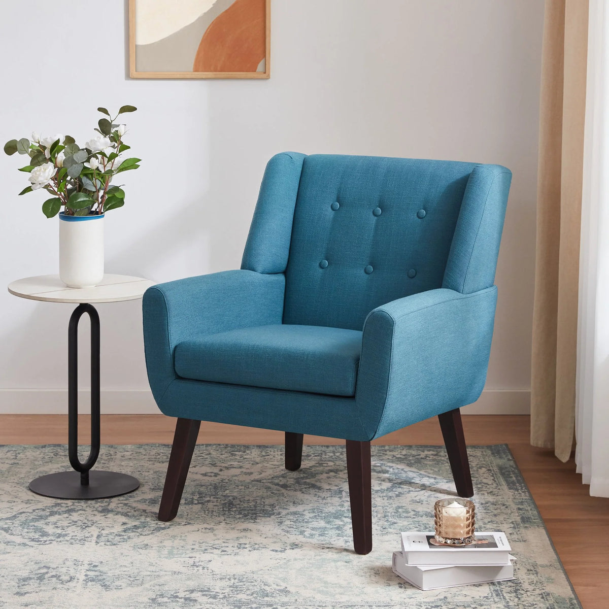 2026 NewHUIMO  Accent Chair, Button-Tufted Upholstered  Living Room Chairs,  Mid Century Modern Comfy Reading Chairs for Bedroom, Living Room, Beige