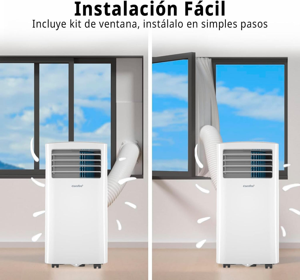 2026 COMFEE Pingüino Aire Acondicionado Portátil 8000 BTU / 2000 Frigorías – Climatizador sin unidad exterior – Enfriador Silencioso Bajo Consumo con Kit de Ventana | 3x1 Refrigera, Ventila y Deshumidifica