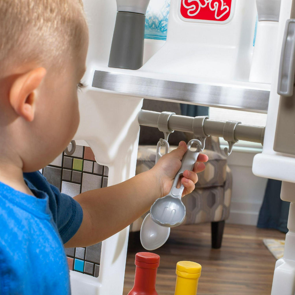 2026 NewStep2 Contemporary Chef Brown and White Toddler Plastic Play Kitchen