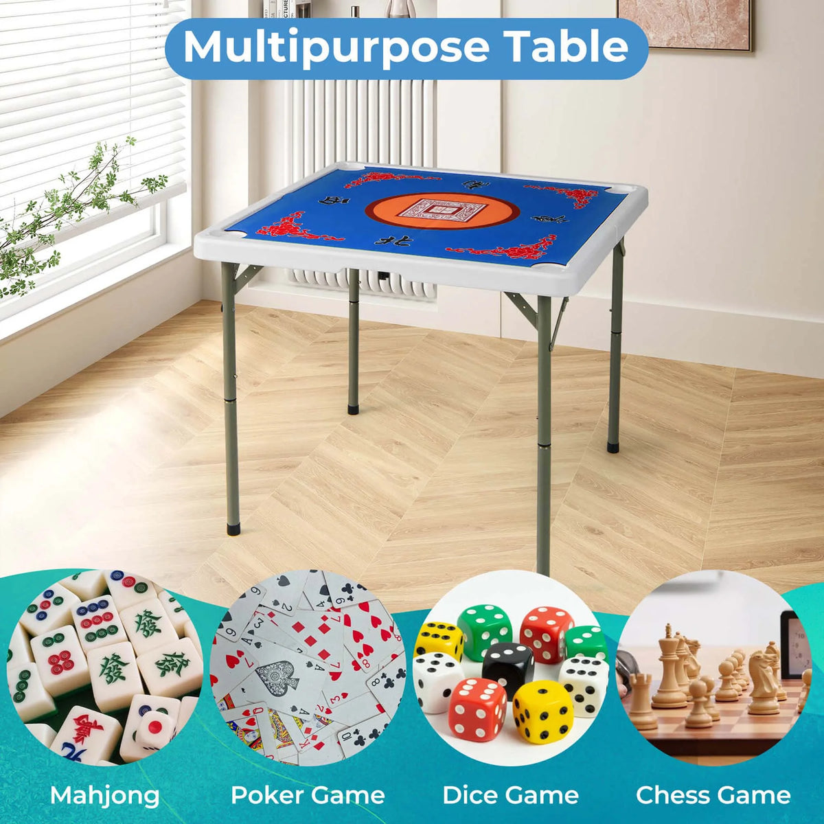 2026 NewCostway 35" Folding Mahjong Table with Cup Holders & Smooth Felt Mat Carrying Handle Green