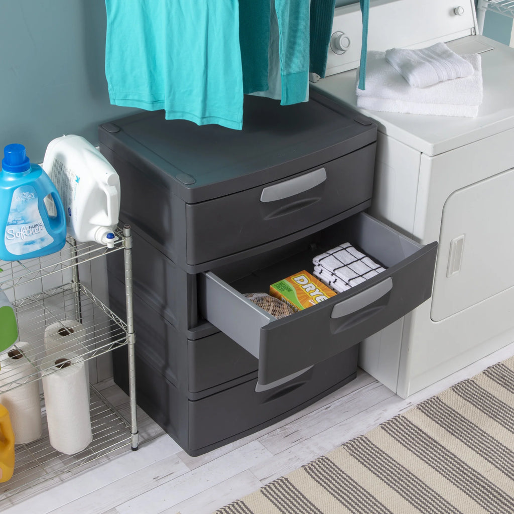 2026 NewSterilite 4 Drawer Unit, Durable Plastic Storage Solution for Garages and Basements, Dark Gray