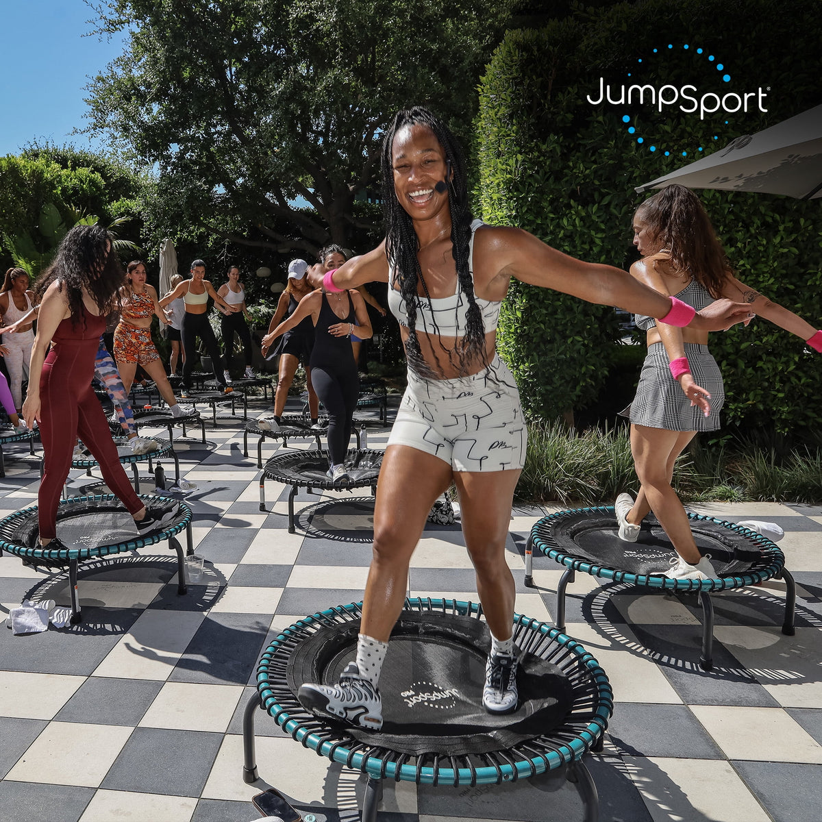 2026 NewJumpSport 350 Pro Fitness 39" Cardio Workout Indoor Trampoline, Teal/Black
