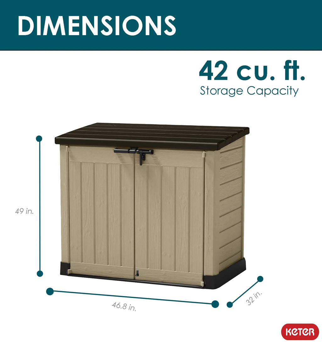 2026 NewKeter Store It Out MAX Horizontal Durable Resin Outdoor Storage Shed With Heavy Duty Floor and Locking Latch and Double Doors, Beige