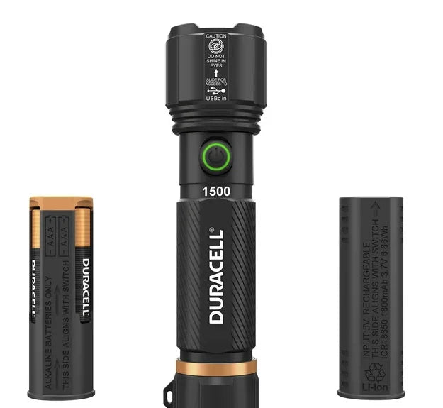 2026 NewDuracell Hybrid Flashlight, 1500 Lumens, 4-count
