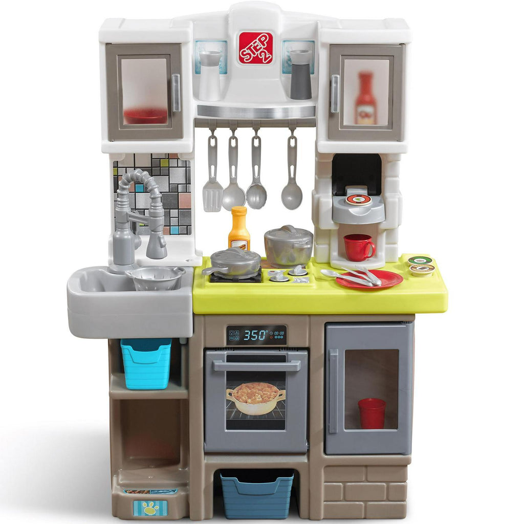 2026 NewStep2 Contemporary Chef Brown and White Toddler Plastic Play Kitchen