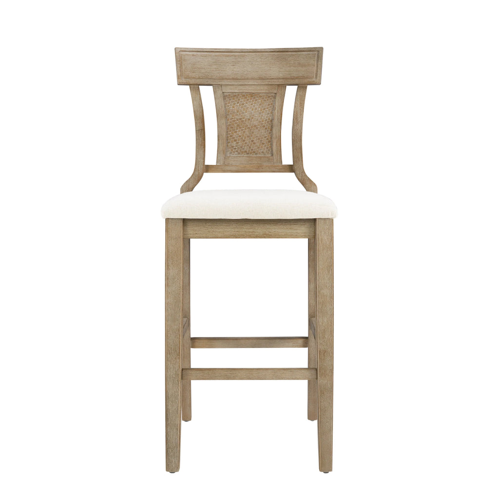 2026 NewLinon Rylan 30" Bar Stool, Rustic Brown Finish with Beige Fabric