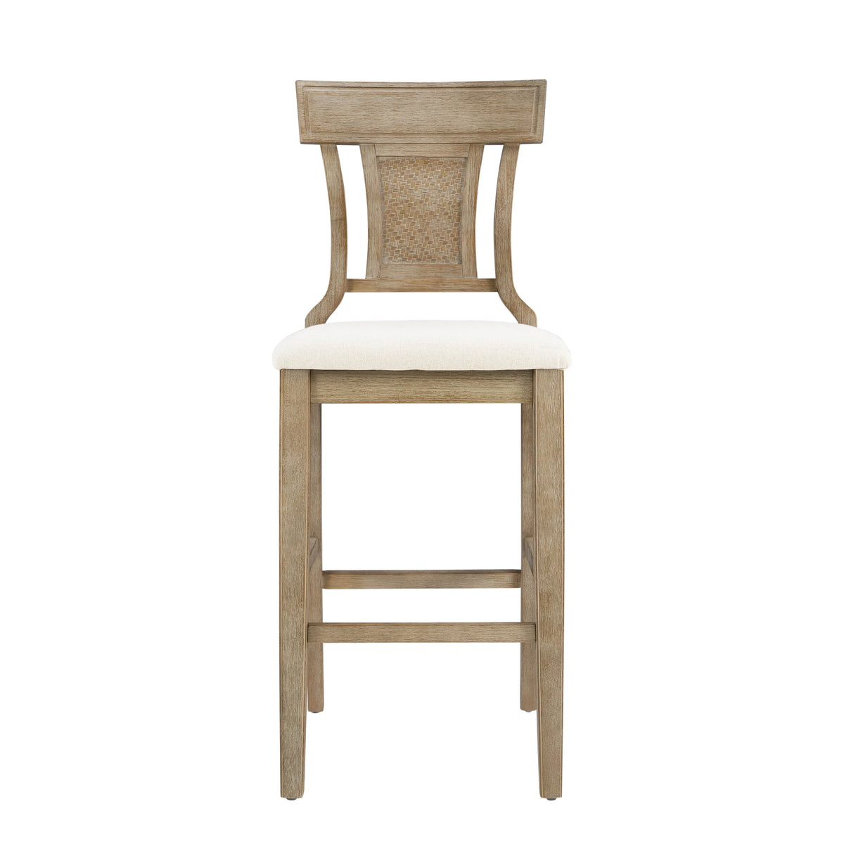 2026 NewLinon Rylan 30" Bar Stool, Rustic Brown Finish with Beige Fabric
